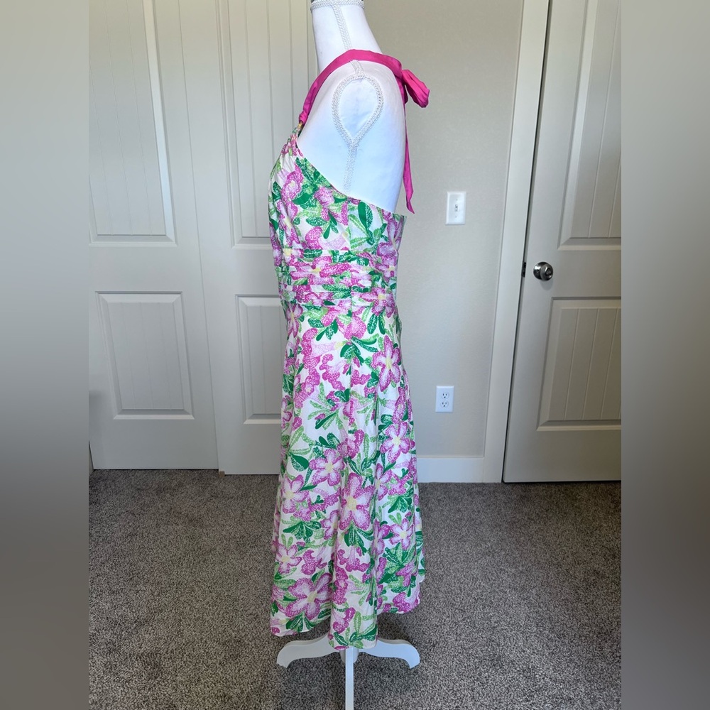 Vintage Label Lilly Pulitzer Floral Silk Cotton Blend Halter Tie Dress Sz 8 - Picture 3 of 14